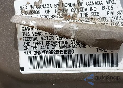 2006 Acura Mdx z USA, uszkodzony, nr VIN 2HNYD18926H518190